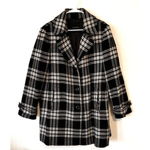 Talbots Black & White Plaid Wool Blend Big Button Preppy Academia Pea‎ Coat 16